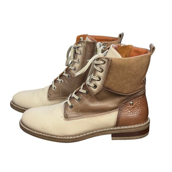 Pikolinos Aldaya Marfil Women's Mixed Media Ankle Boots Laces Zipper Size 7.5 - Picture 2 of 10